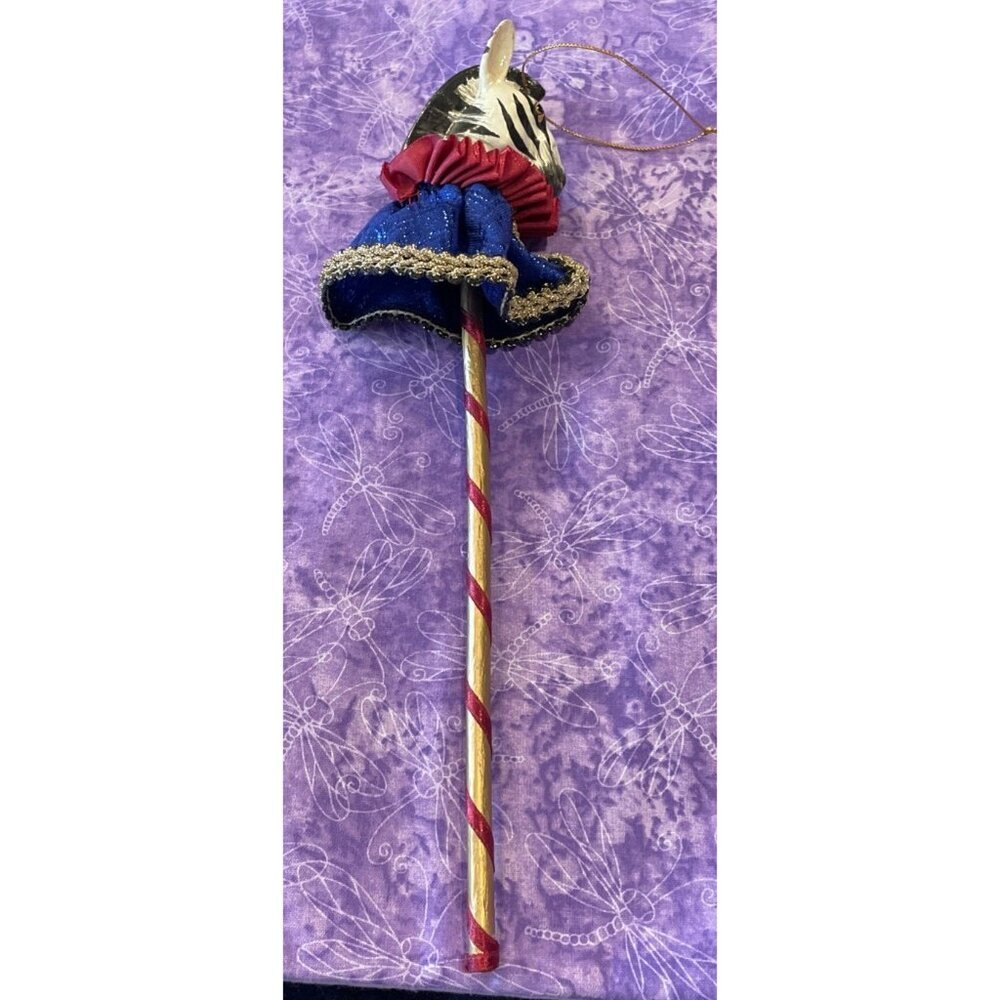 Vintage Wood Zebra Christmas Holiday Ornament Hobby Stick Glittery Ruffle Robe